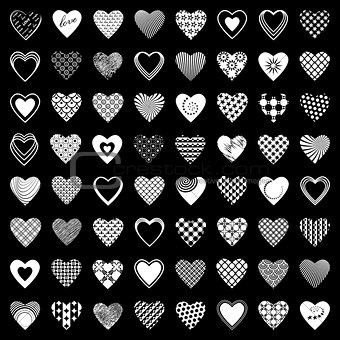 Heart icons set. 64 design elements. 