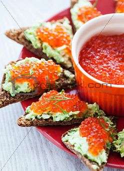 Caviar and avocado toasts