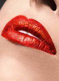 Sensual red Lips make up closeup