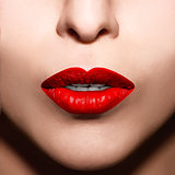 Closeup  red lips makeup