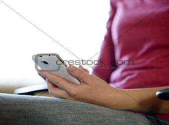 Woman Using Her Mobile Smart Phone at Home