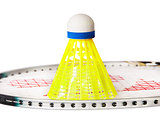 Shuttlecock stand on the badminton racket