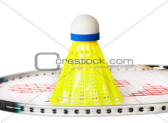 Shuttlecock stand on the badminton racket