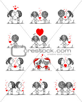 Couple in love together, valentine sketch for your design