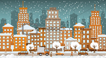 City in winter days