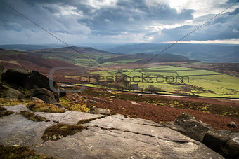 Beautiful Autumn Fall landscape of Hope Valley from Stanage Edge