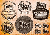 set of labels with a tractor for livestock and crop