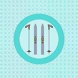 Skis and ski poles flat icon
