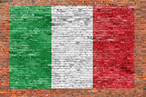 Flag of Italy painted over brick wall