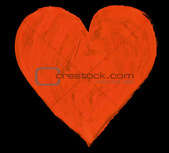 Red handpainted heart isolated on black