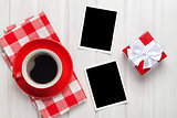 Valentines day blank photo frames, coffee cup and gift box