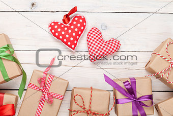 Valentines day toy hearts and gift boxes