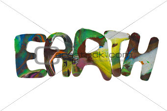 Plasticine letters forming word Earth written on white background