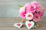 Two Handmade Valentine's Hearts and beautiful flowers