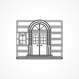 Facade arch door black line vector icon