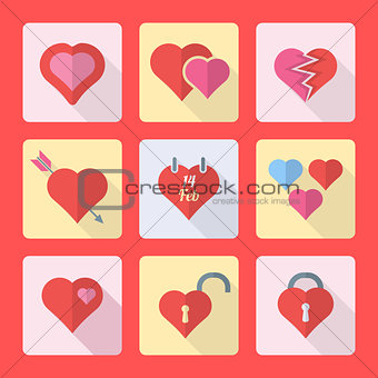 various flat style heart icons set