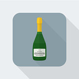 flat style champagne bottle icon with shadow