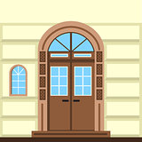 Flat vector illustration of commerce building facade door