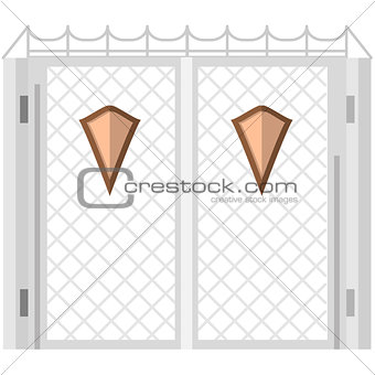 Flat color vector icon for steel gates with shields