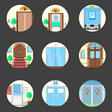 Colored icons vector collection of entrance doors