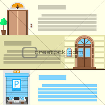 Flat color vector icons set for entrance