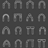 White flat line vector icons for archway