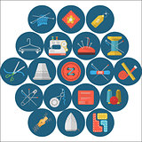 Flat icons vector collection of sewing items