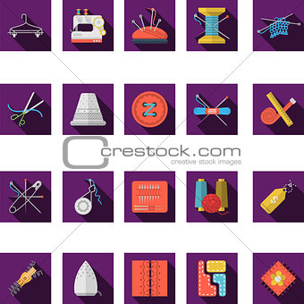 Flat color icons vector collection of sewing