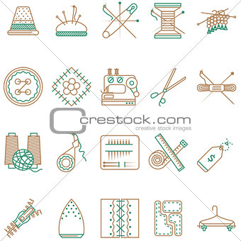 Flat line icons vector collection of sewing items