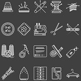 Set of white line vector icons for sewing
