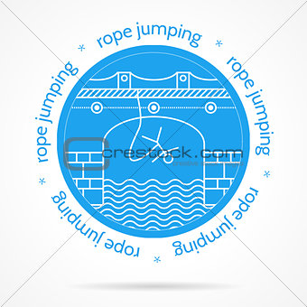 Vector illustration with round blue icon and text for rope jumping.
