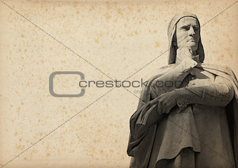 Statue of Dante on Yellowed Paper