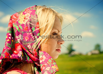 Portrait  beautiful girl in  kerchief