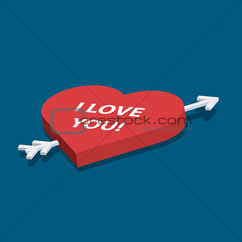 Isometric vector heart with love you text