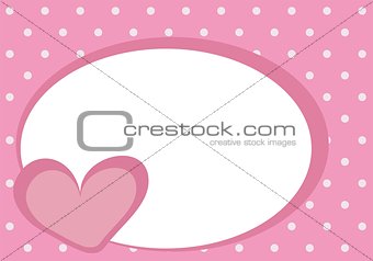 Valentines vector card with pink heart, sweet background with polka dots