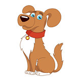 Vector illustration of cute dog wearing a red collar with gold tag