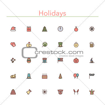 Holidays Colored Line Icons