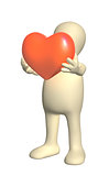 3d puppet, holding in hands red heart