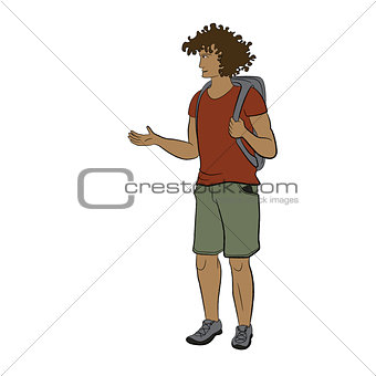Young sun-tanned man with backpack