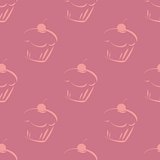 Seamless violet vector pattern or tile background with pink cupcakes