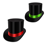 Set of gentleman hat cylinder with ribbon. 