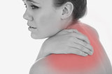 Upset woman suffering from backache
