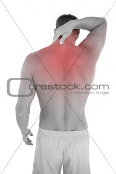Man wearing shorts having a neck ache