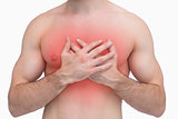 Midsection of shirtless man with chest pain
