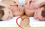 Composite image of young couple receiving a back massage