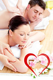 Composite image of kind young couple receiving a back massage