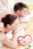 Composite image of attractive young couple enjoying a back massage
