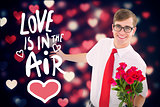 Composite image of romantic geeky hipster