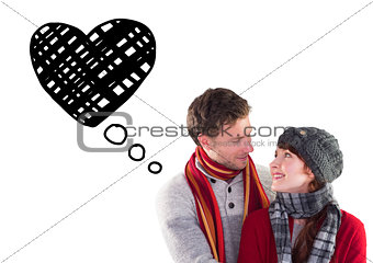 Composite image of smiling couple looking at each other