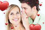 Composite image of young man whispering something to his attentive female friend